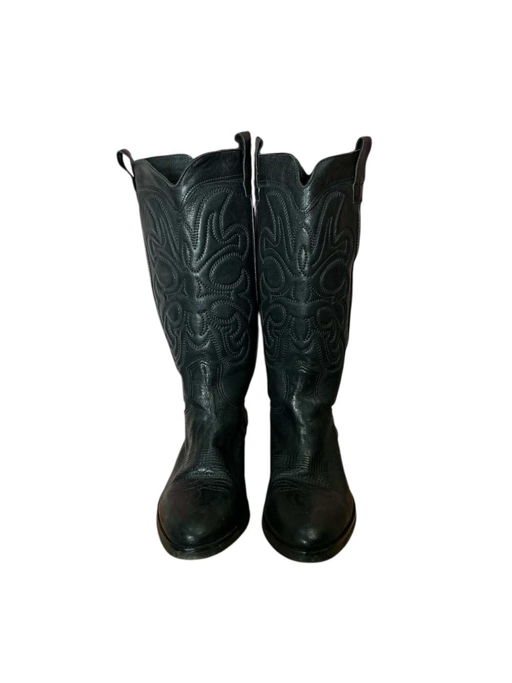 Vintage Italian Black Leather Cowboy Boots